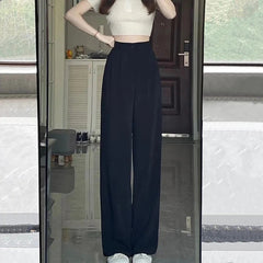 buisness casual women outfits chic Gray Wide-Leg Pants for Women Spring and Summer High Waist Draping Loose Straight Mop Pants Slim Casual Suit Pants