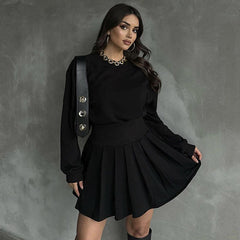leapord halloween outfit Autumn and Winter Solid Color Long-Sleeved Sweater Pleated Skirt Two-Piece Suit Fashion Casual Suit Women