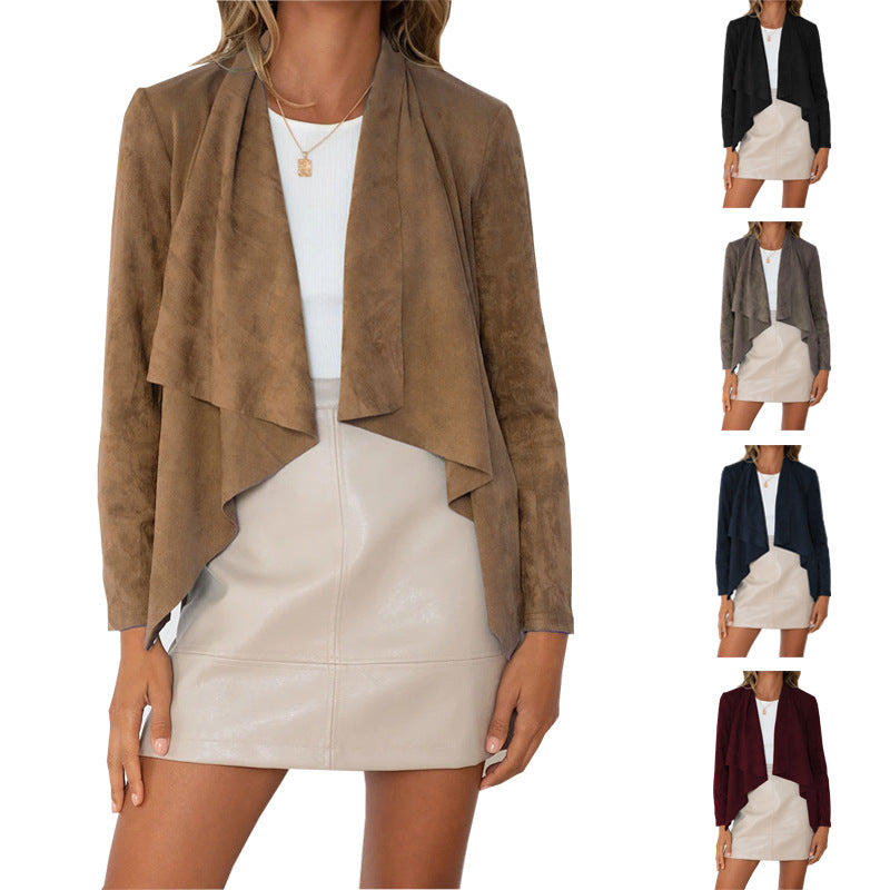 Autumn New Temu Women's Solid Color Suede Jacket