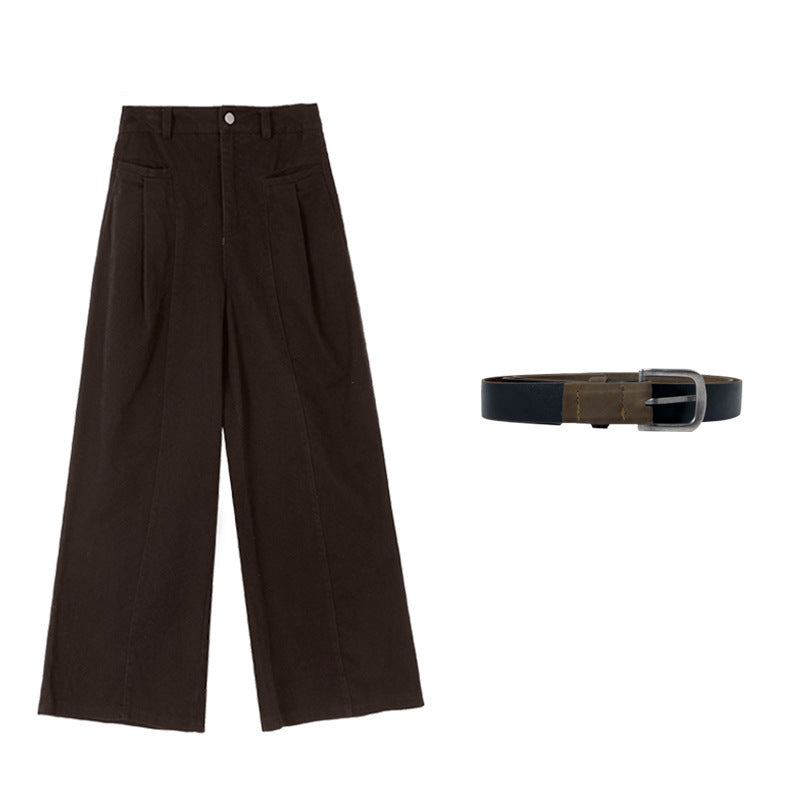 fall outfits women Pear-Shaped Song Ming Vintage Brushed Casual Pants Women's Autumn Straight Wide-Leg Pants