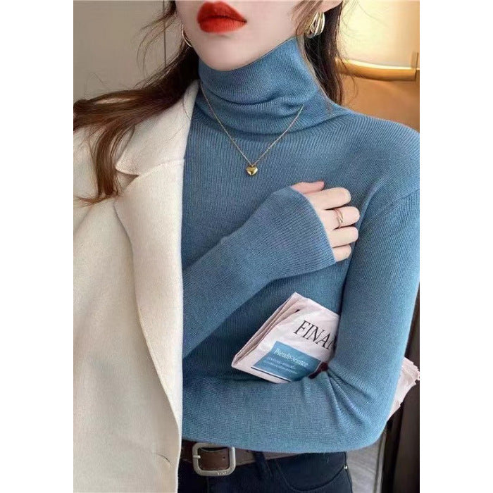 tailgate outfit black women Autumn Women's Klein Blue Pile Collar Sweater Bottoming Shirt Turtleneck Sweater Tight Slim Fit Inner Top