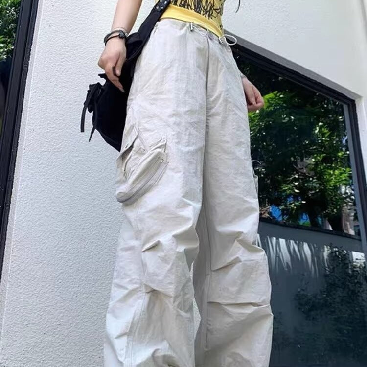 guys clothing styles New High-Grade Fabric Tooling Wide-Leg Pants Women's Spring and Summer Hot Girl Drawstring Straight Pants Loose Casual Niche