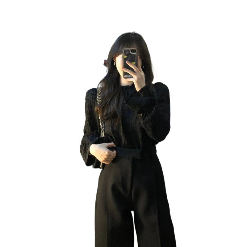 women’s fashion Suit Women's Autumn New High-Grade Lantern Sleeve Shirt Design Top High Waist Slimming Suit Trousers