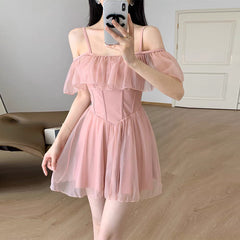 homecoming dresses Swimsuit Women's One-Piece Sling Solid Color Super Fairy Girl Dress Conservative Slimming Hot Spring Swimsuit Ruffled Swimming Suit