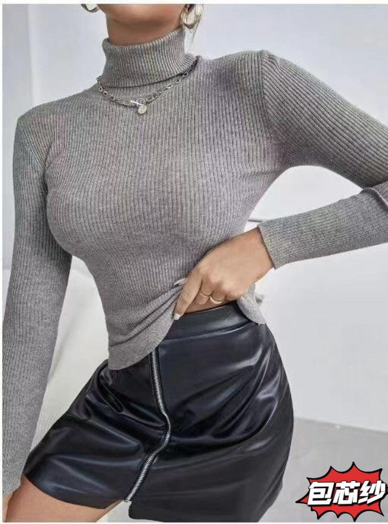 tailgate outfit black women Turtleneck Sweater Women's Autumn and Winter Pullover Long Sleeve Slim Fit Slimming Bottoming Shirt Women's Sweater Top
