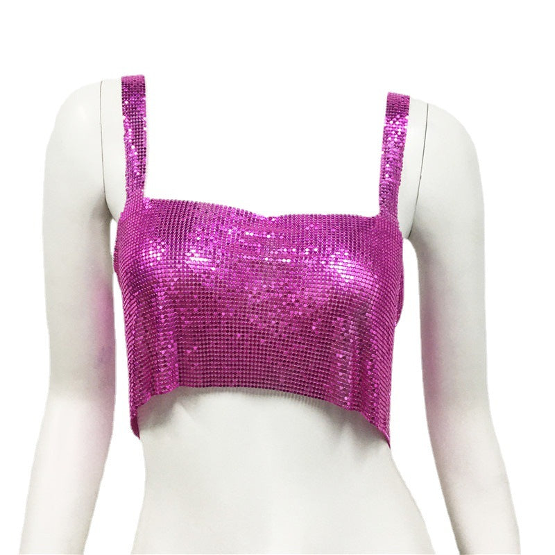 frat outfits Women's Metallic Sequined Camisole Sexy Party Nightclub Sweet and Spicy Style Sequined Top