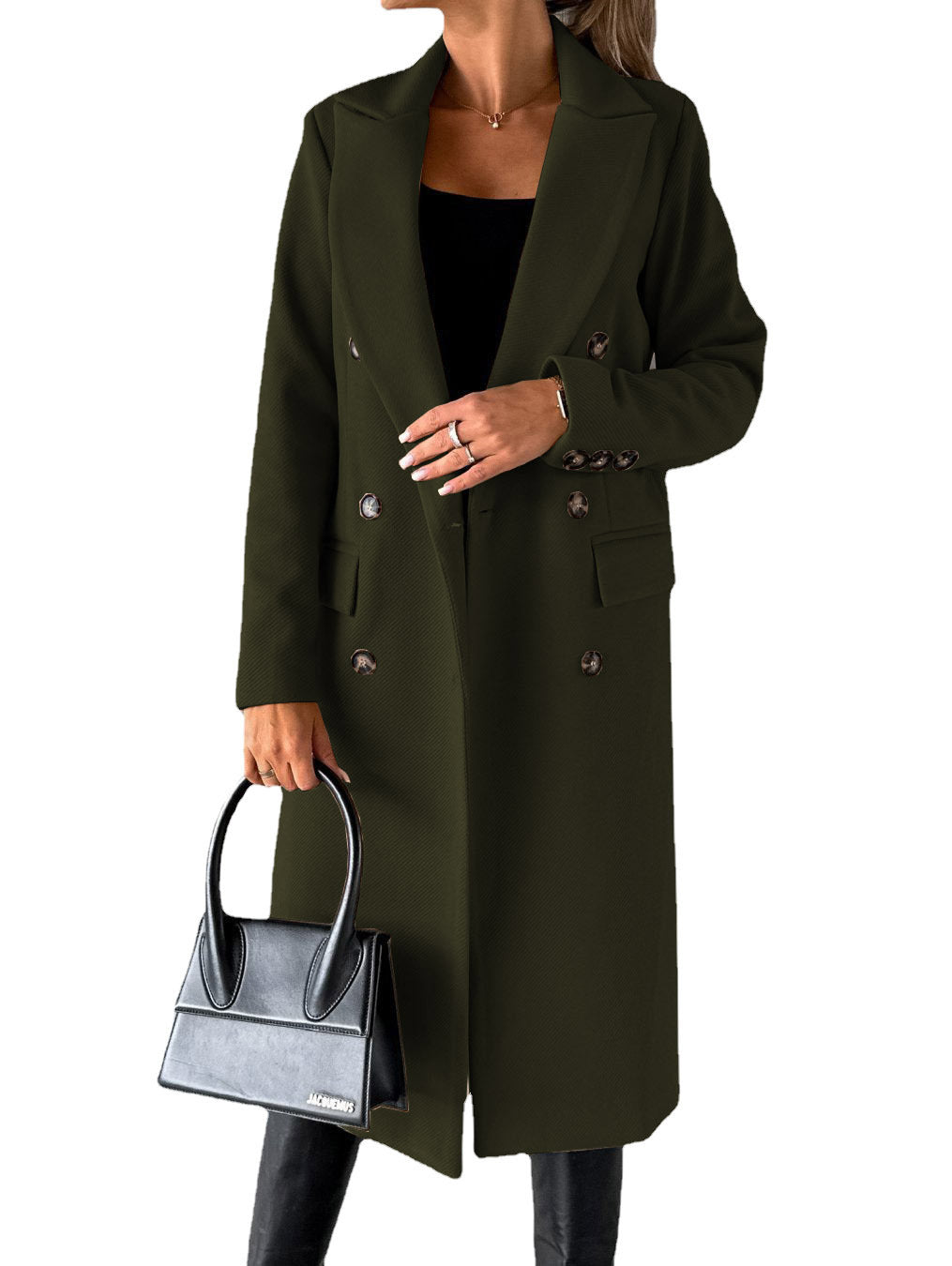 Autumn and Winter New Women's Long-Sleeved Lapel Solid Color Double-Breasted Slim Jacket Coat