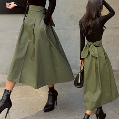 fashion outfits Women's Spring Women's Solid Color Skirt A- Line Umbrella Skirt Bow Waist Large Swing Dress