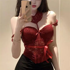 Christmas Outfits American Fishbone Camisole Women's Chest Pad Integrated Tube Top Beauty Back Hot Girl Top Short Sweet and Spicy