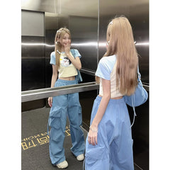 outfit ideas for school American Retro Overalls Women's Summer High Waist Straight Wide Leg Pants Design Loose Casual Mopping Pants