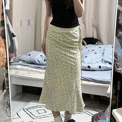 fall outfits women Slim-Fit High Waist Elegant Slimming Midi Skirt Lace-up Hip Skirt French Style Fresh Pastoral Floral Skirt for Women