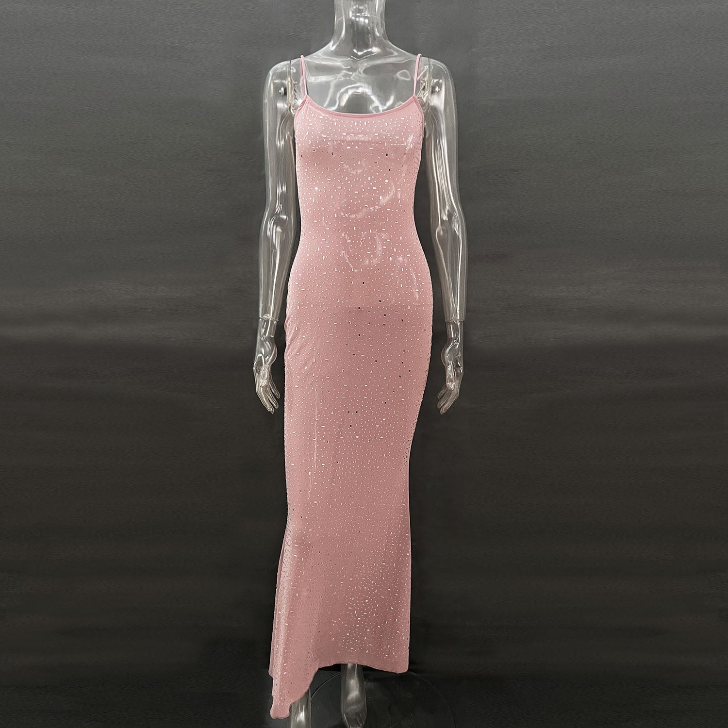 pink dress Women's Bright Diamond Sexy Sling Mermaid Dress Gown