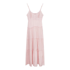church outfit Pink Strap Dress Women's Summer New Tight Waist Skirt Small French Gentle Style A- line Dress Long Skirt