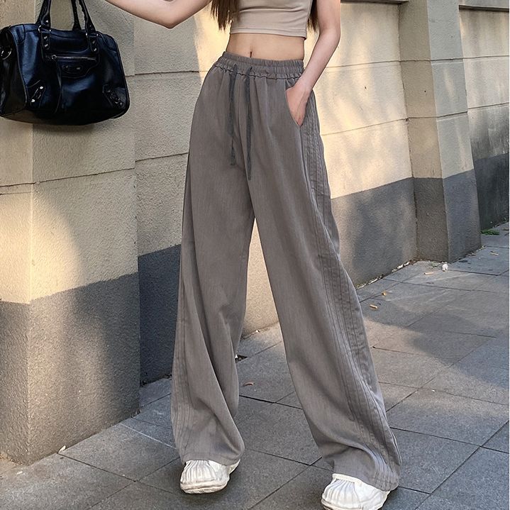 business casual outfits Retro Side Striped Casual Pants Women's Autumn New High Waist Loose Sports Pants Women's Wide Leg Mopping Pants