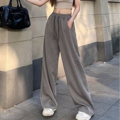 business casual outfits Retro Side Striped Casual Pants Women's Autumn New High Waist Loose Sports Pants Women's Wide Leg Mopping Pants