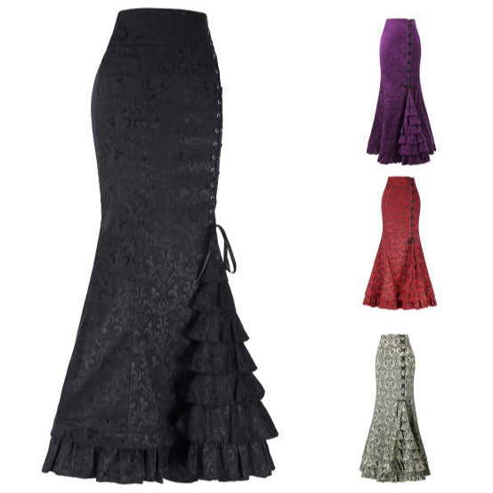 90s streetwear Million Halloween Jacquard Fishtail Skirt Steampunk Vintage Skirt Gothic Skirt Victoria Maxi Skirt