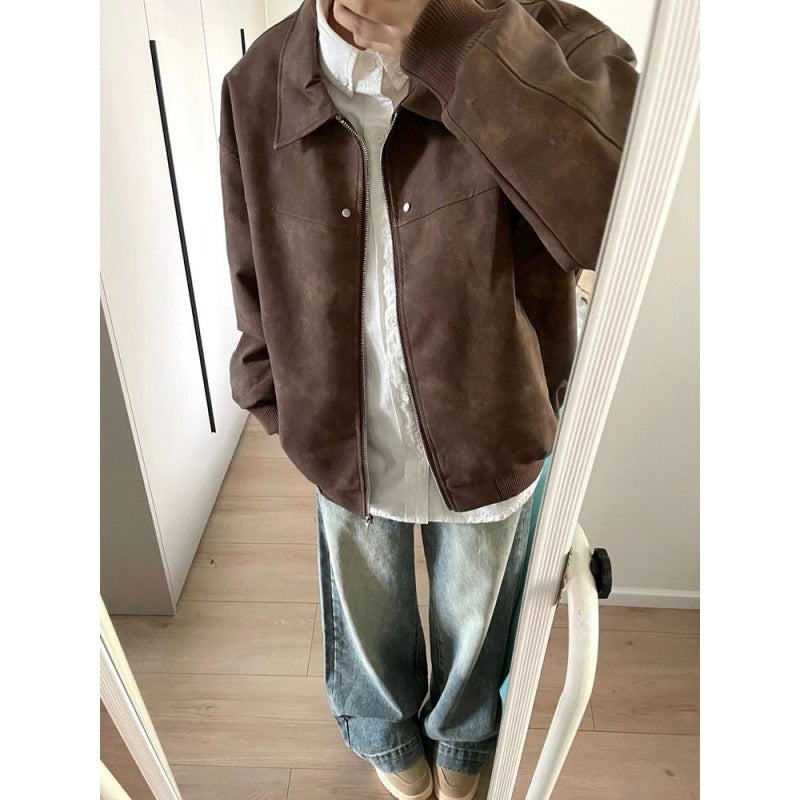 men fall outfits casual American Retro Brown Brown Baroque Coat Men's Autumn and Winter Maillard Wear Vintage Lapel Workwear Jacket