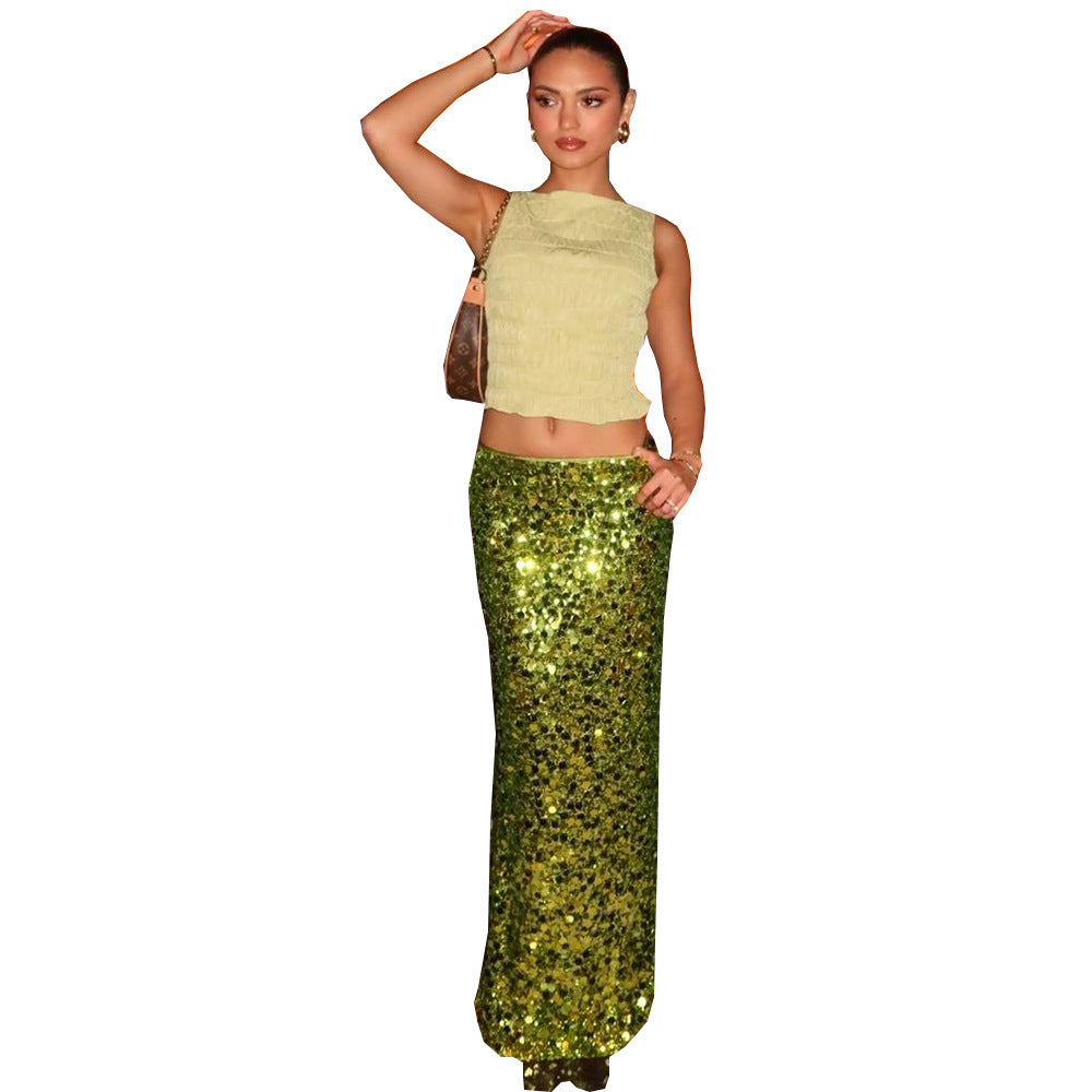 leapord halloween outfit Women's Christmas Personalized Hot Girl Big Sequined Glossy Cover Elastic Waist Skirt for Women