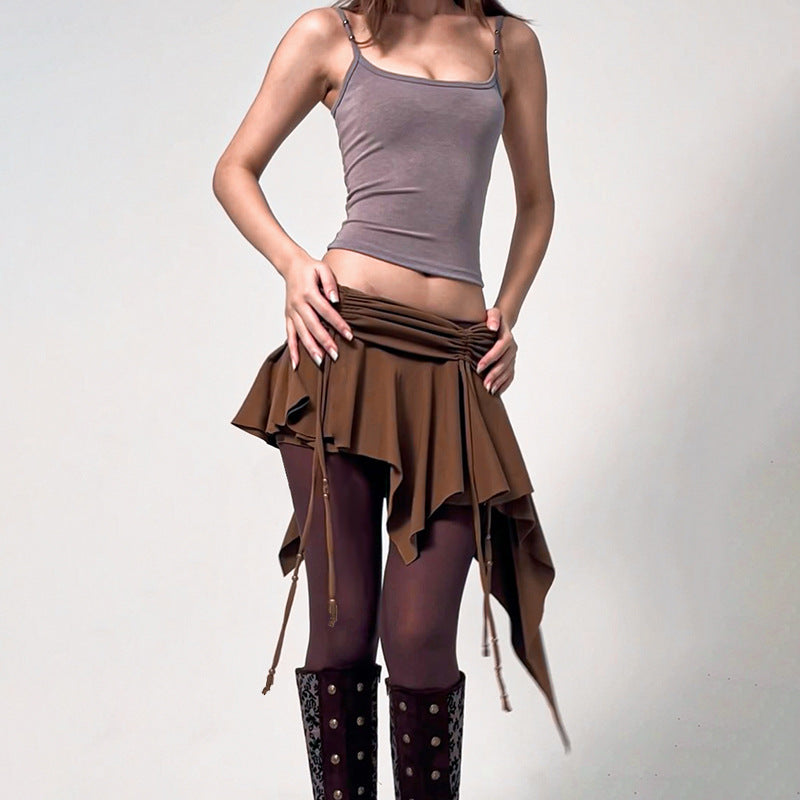 Summer New Mini Skirt Style Street Casual Versatile Irregular Drawstring Skirt for Women