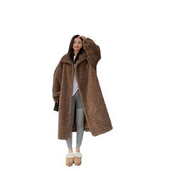 simple winter outfits Maillard Small Teddy Wool Stand Collar Coat Long Cashmere Lamb Fur Coat Thickened Loose