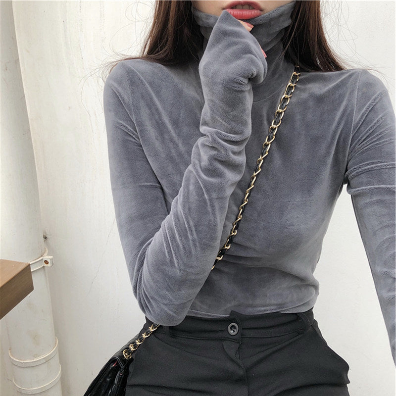 fall outfits Autumn and Winter Solid Color T-shirt Gold Velvet Turtleneck Bottoming Shirt Women's Spring and Autumn Inner Wear Long Sleeve Slim Warm Top Women's Fashion