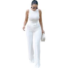 outfit 2024 Spring New Women's Clothing Sexy Hot Girl Temperament Slimming White High Waist Straight Pants Quick Sale