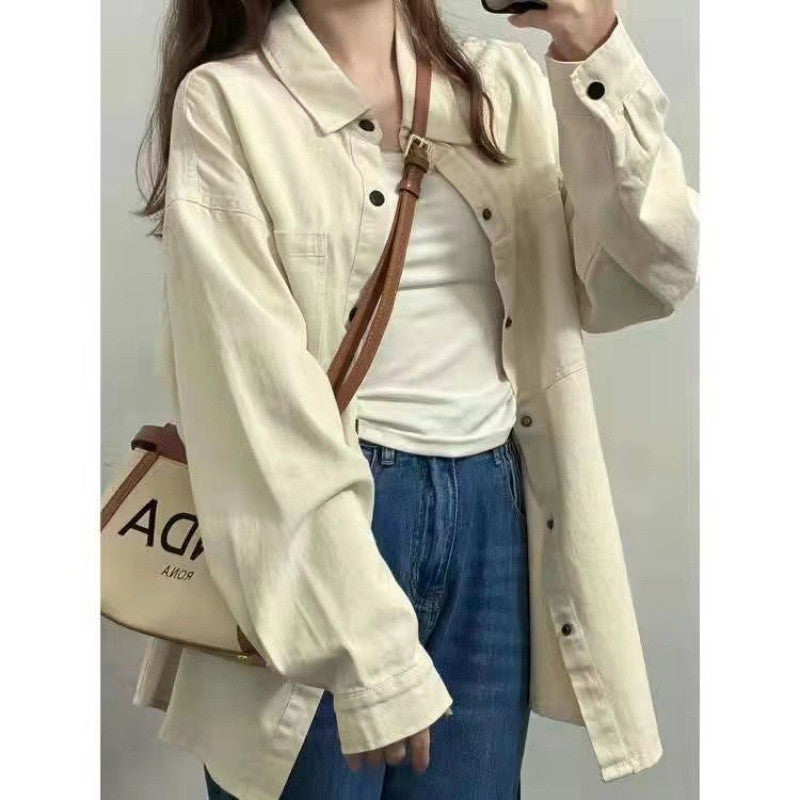 outfit ideas Autumn Maillard Retro Brown Shirt Women's Inner Wear Loose Versatile Slimming Long Sleeve Shirt Outer Wear Cardigan