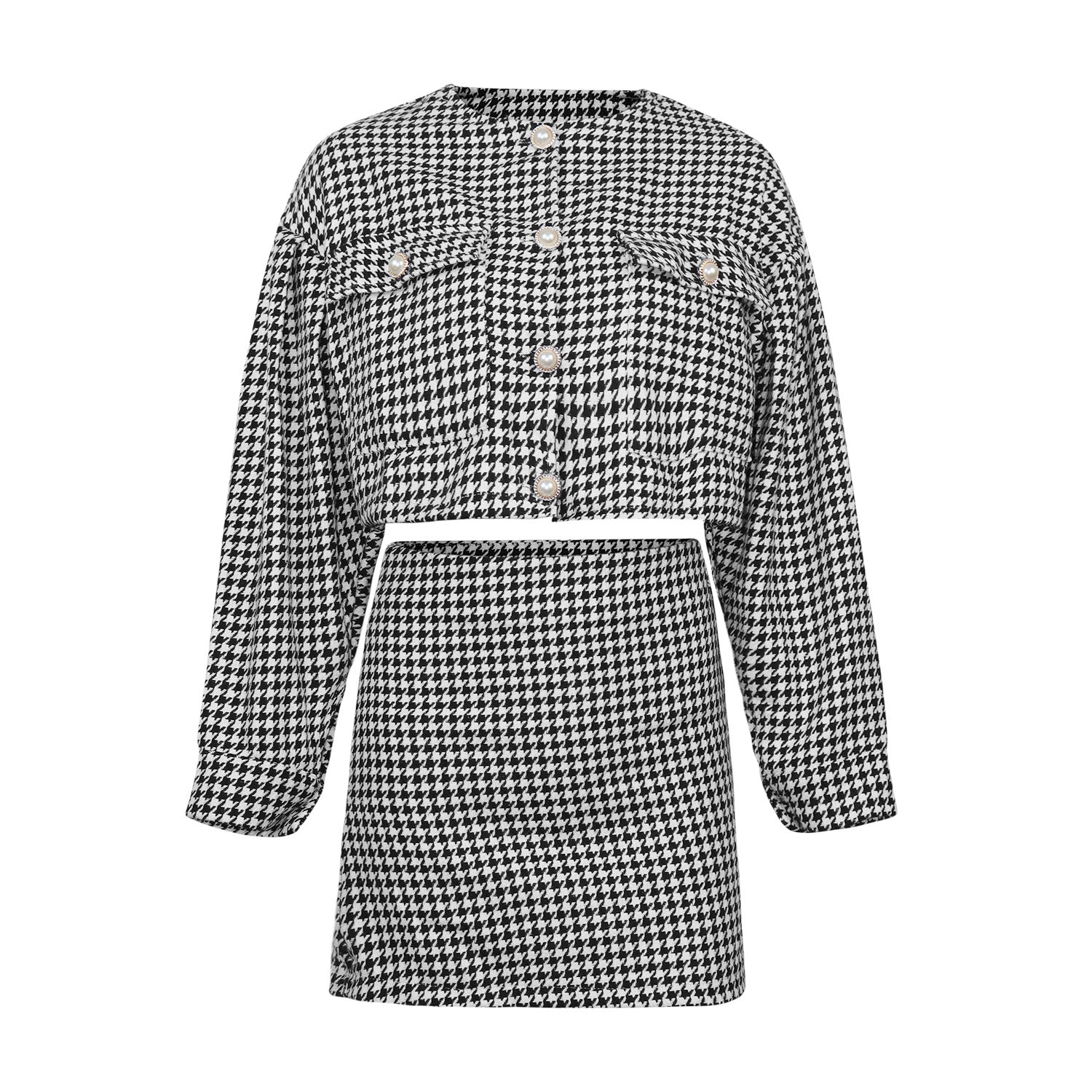 fashion outfits Casual Fashion Suit Short Long Sleeve Single-Breasted Top High Waist Hip Skirt Sports Two-Piece Set