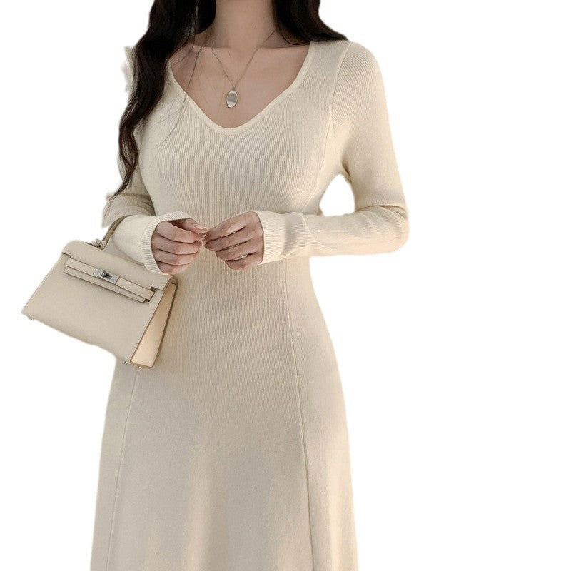 church outfit Korean Style Knitted Bottoming Knitted Dress Women's Autumn and Winter A- line Large Swing Dress