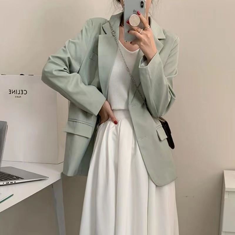 church outfit Spring Retro Casual Suit Jacket Women's Suit Spring and Autumn Jacket Small Fresh Green Spring Sweet Suit