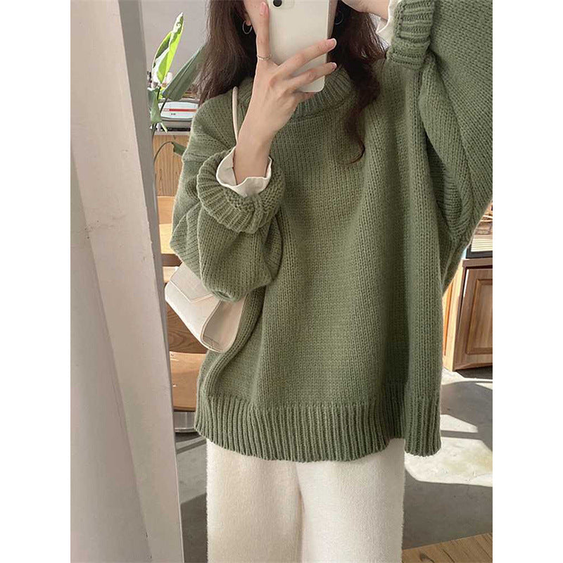 fall fashion round Neck Long Sleeve Pullover New Autumn and Winter Japanese Style Lazy Retro High-Grade Coat Top for Women