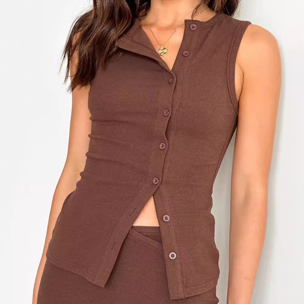 date night outfit 2024 Women's New Solid Color Sexy Sleeveless Button Cardigan