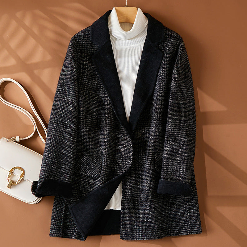 outfit inspo Elegant Commuter Wool Suit Jacket Women's Autumn Coat Women's Plaid Double-Sided Suit Women's Wool