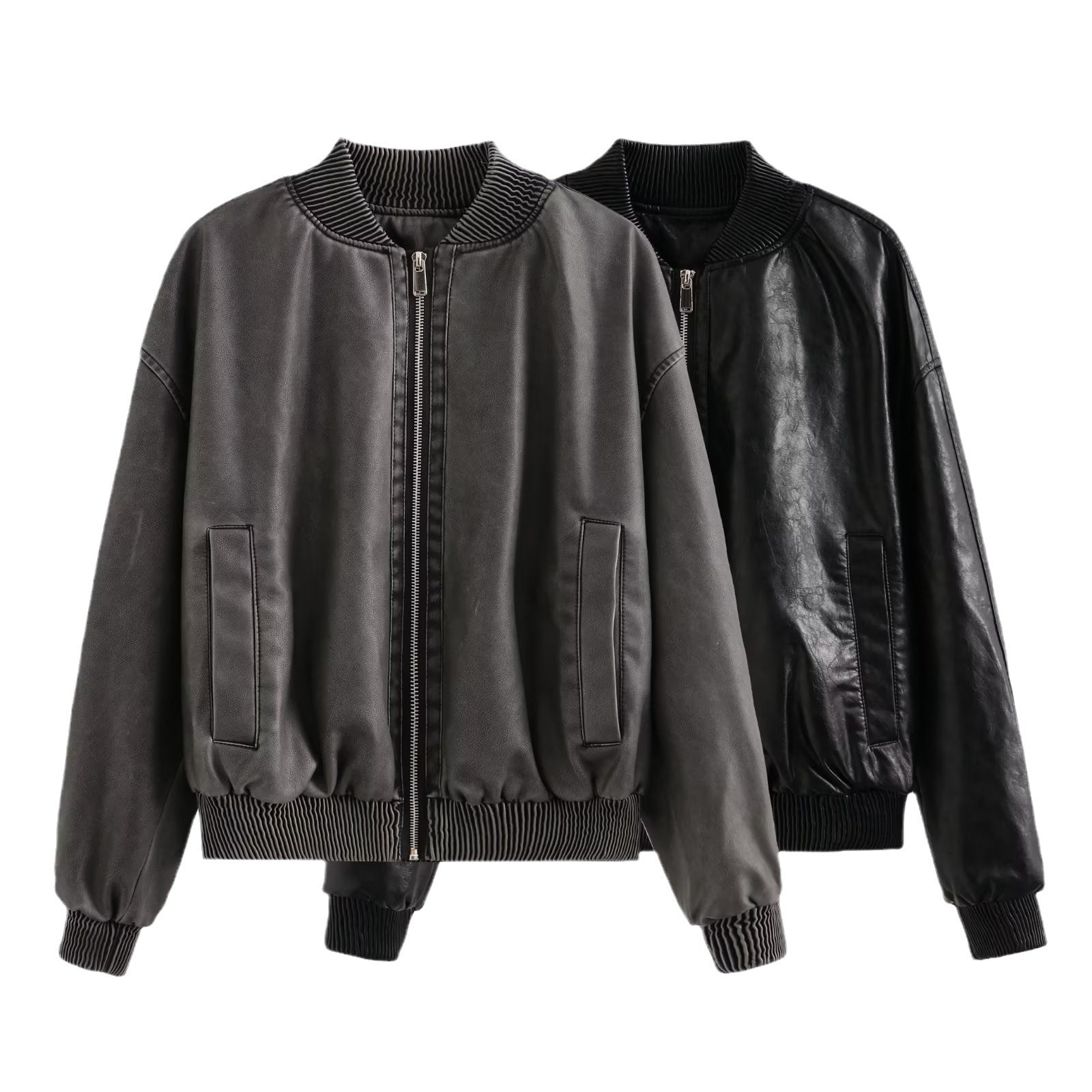 90s fashion Autumn New Y2K Women's Washed Distressed Effect Pilot Jacket Coat PU Leather Coat