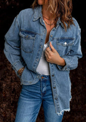 fashion outfits INS Autumn Street Hipster Denim Lapel Loose Simple Women's Shirt Three Colors Size 5