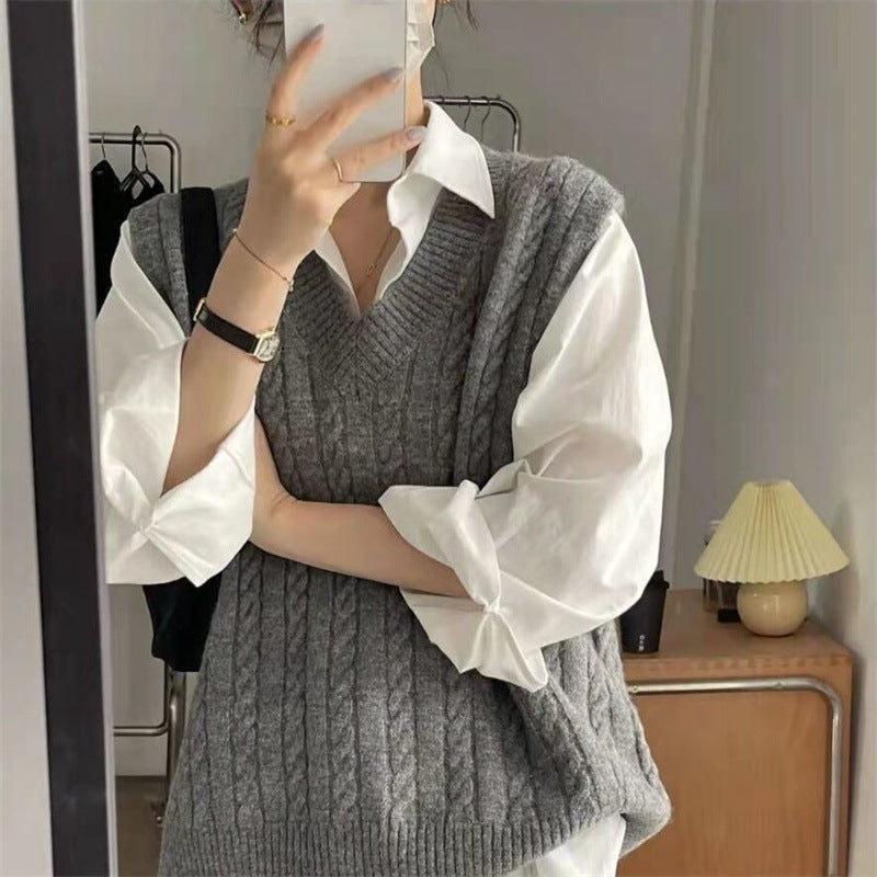 guys clothing styles Vest Vest V-neck Sweater Women's Outer Wear Solid Color New Loose Knitted Western Style Women's Outer Wear Sleeveless Top Women's Clothing