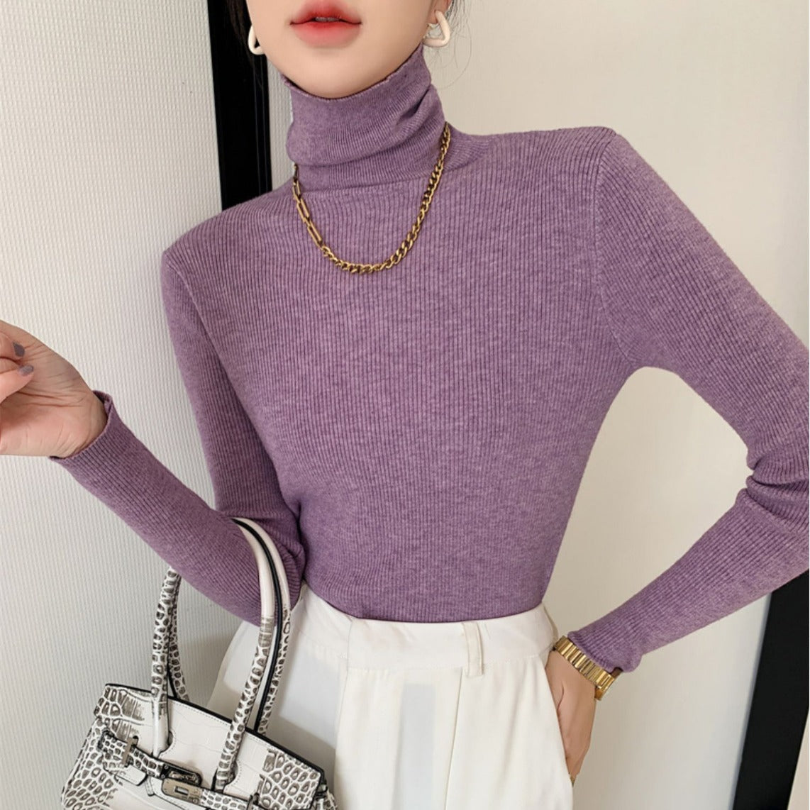tailgate outfit black women Autumn Women's Klein Blue Pile Collar Sweater Bottoming Shirt Turtleneck Sweater Tight Slim Fit Inner Top