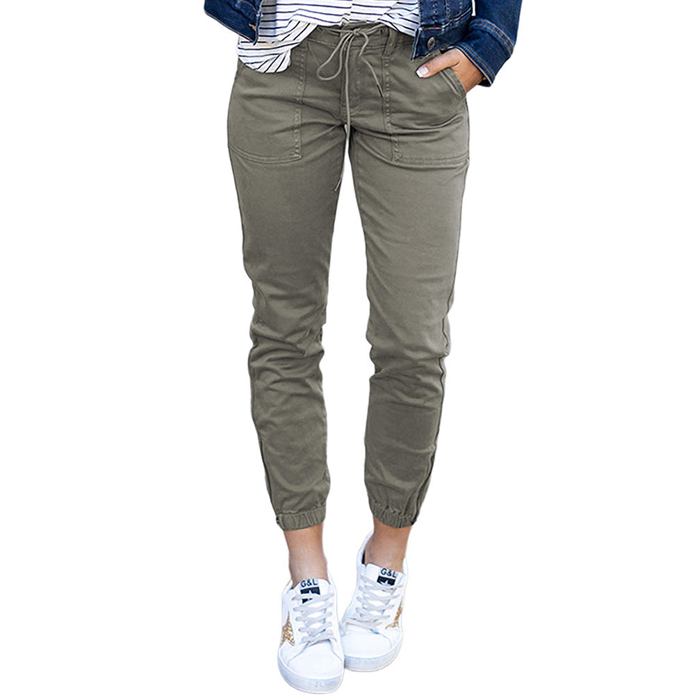 2000s fashion Green Slim-Fit Pocket Twill Jogging Pants for Women New Loose Casual Pants