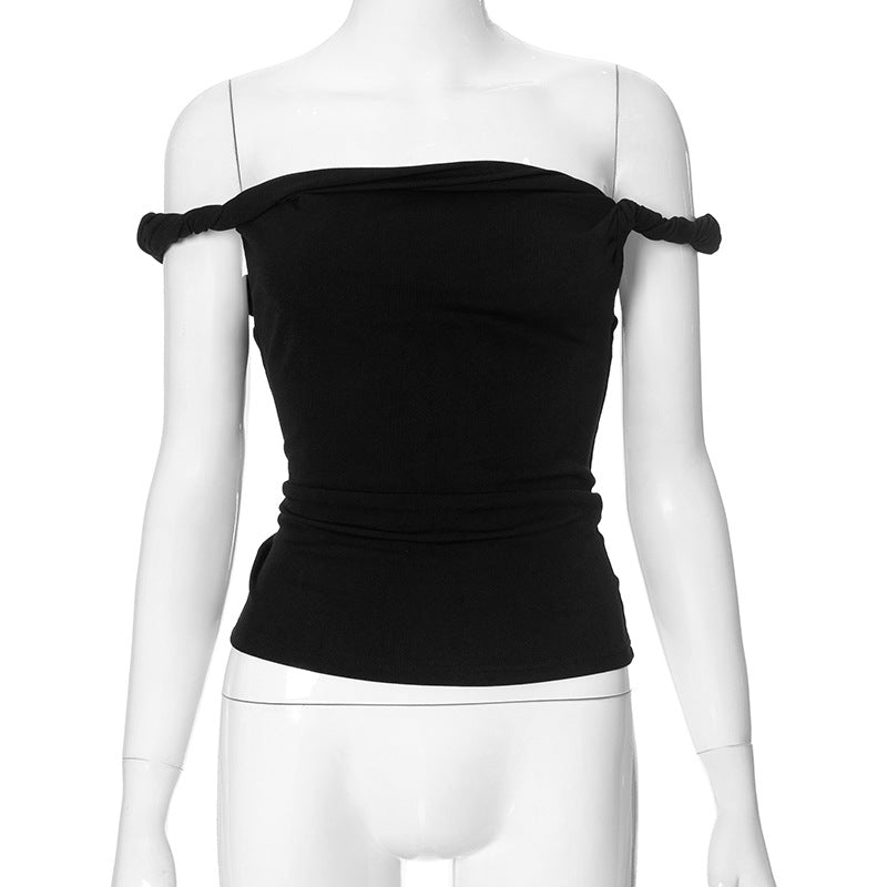 going out outfits Women's Summer New Solid Color Sleeveless off-Neck Twisted Sexy Tight T-shirt Top for Women