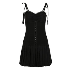 y2k outfits Fashion Design Pleated Slimming Hook Buckle Waist Tight Solid Color Sling Pleated Dress