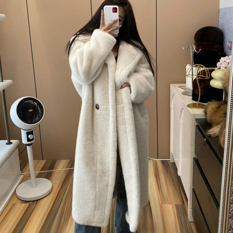 simple winter outfits Autumn and Winter Fur Mink Fur Fur Integrated Long Sweater Coat Loose Thickened Trendy Korean Style Coat for Women