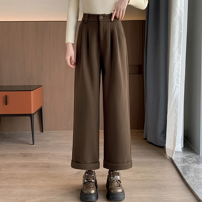 datenight fall outfits Casual Starry Sky Twill Woolen Flanging Small Straight Elastic Waist Women's Walking Fashionable Autumn Trousers