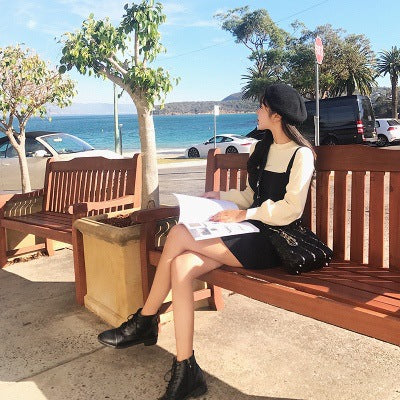 church outfit Autumn and Winter New Korean Gentle Style Fake Two-Piece Temperament Slimming Inner Base Strap Knitted Dress