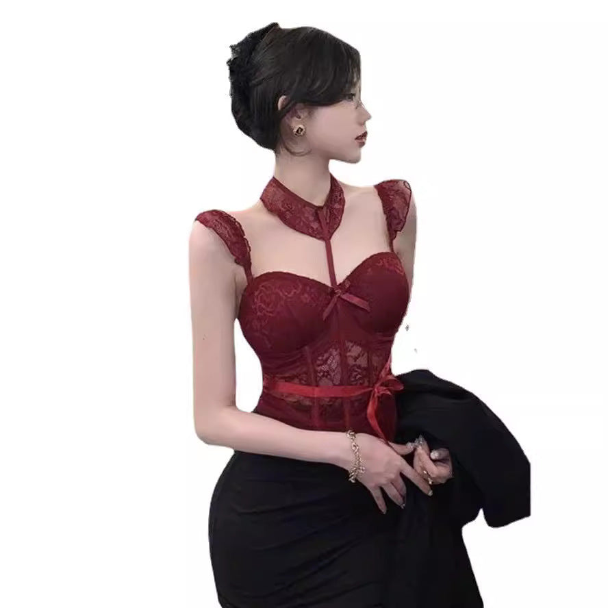 Christmas Outfits American Fishbone Camisole Women's Chest Pad Integrated Tube Top Beauty Back Hot Girl Top Short Sweet and Spicy