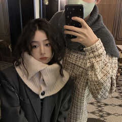 winter outfits women Dark Green Wool Pullover Shawl Button Scarf Collar Women's Autumn and Winter Scarf Korean Style Solid Color Neck Protection Knitted Shawl