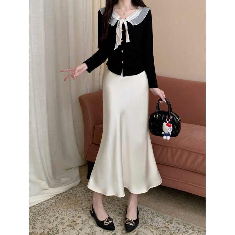 business casual outfits Gentle Style Solid Color Simple Niche Skirt Women's Spring High Waist Slim Fishtail Skirt Fashionable Temperament Mid-Length Skirt