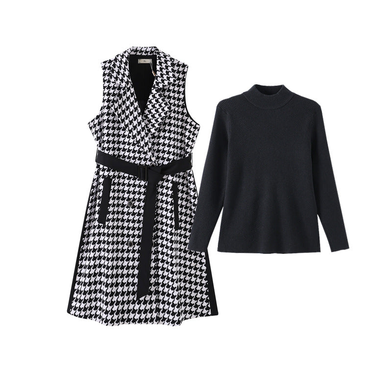 barn jacket outfits Bird Plaid Vest + Sweater Two-Piece Set Autumn New Fashion plus Size Women's Clothing