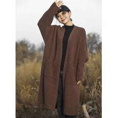 fall outfits Solid Color Knitted Cardigan Women's Autumn and Winter Loose Temperament V-neck Lazy Style Mid-Length over-the-Knee Sweater Coat Fashion