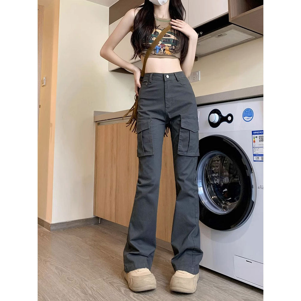 comfy school outfits American Style Micro Horn Overalls for Women Spring and Autumn New High Waist Slimming Retro Hot Girl Drape Horseshoe Pants Fashion