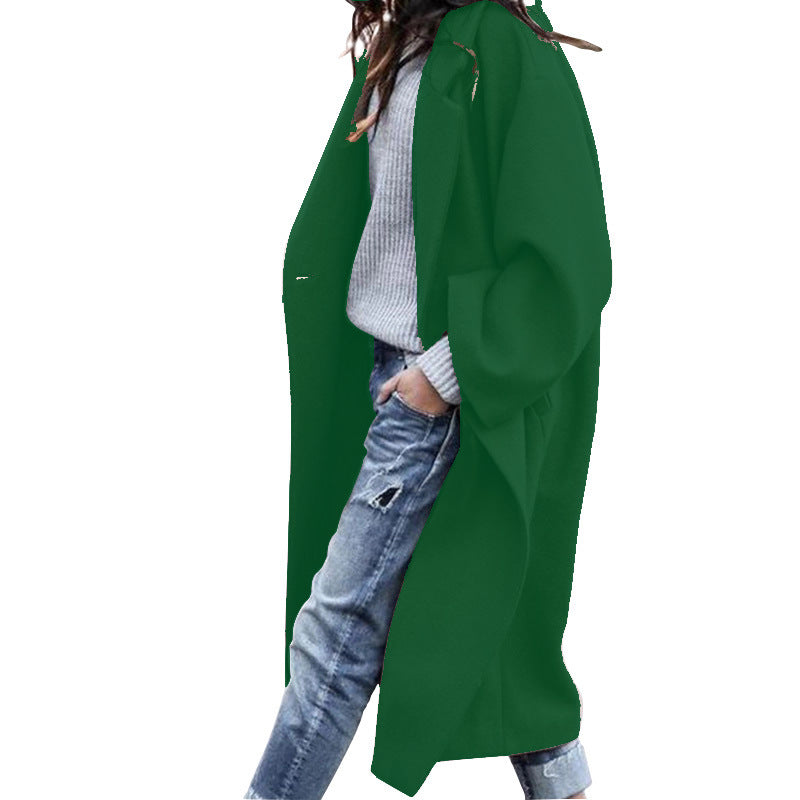 casual fall outfits Coat Autumn and Winter Women's Casual Long Solid Color Warm Woolen Coat